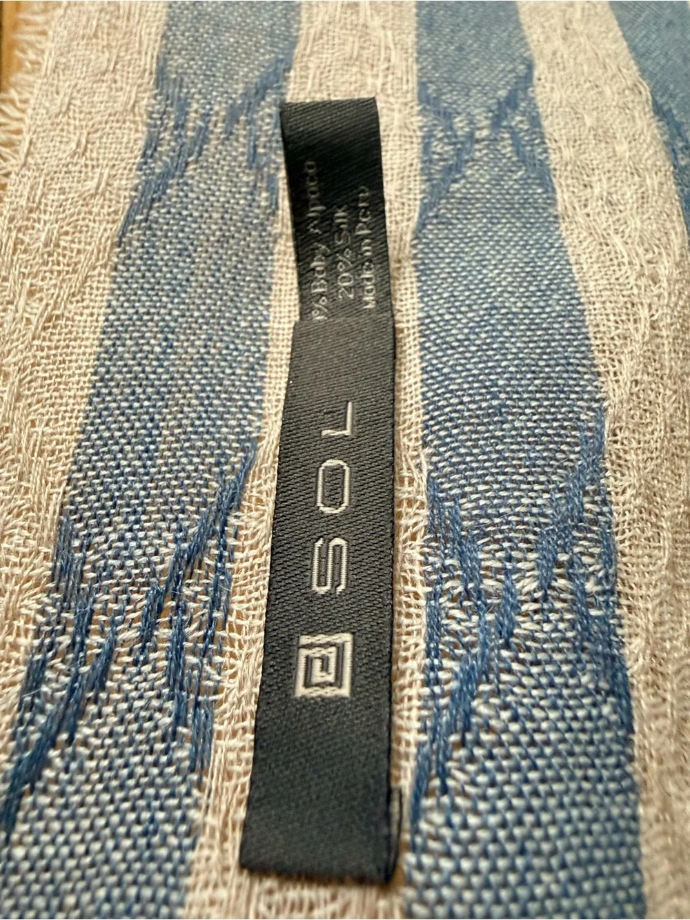 Striped Blue /Cream scarf natural fibers